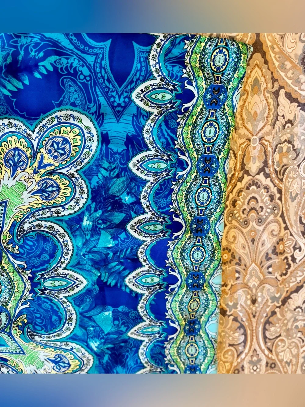 CHICO’S Silky Turquoise & Blue Paisley Medallion Open-Front Kimono Wrap Cardigan